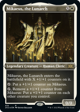 [419]【EN】【エッチングFOIL】月皇ミケウス/Mikaeus, the Lunarch【2X2】[R][白]