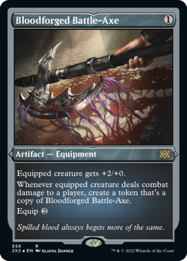 [556]【EN】【エッチングFOIL】血鍛冶の戦斧/Bloodforged Battle-Axe【2X2】[R][茶]