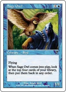 [096]【JP】【FOIL】物知りフクロウ/Sage Owl【7ED】[C][青]