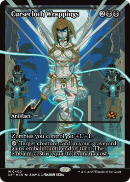 [400]【EN】【FOIL】■ショーケース■呪い布の包帯/Cursecloth Wrappings【DFT】[R][黒]