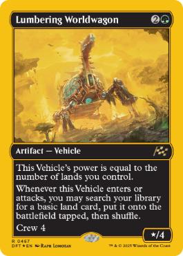 [467]【EN】【ファーストプレイスFOIL】重厚な世界踏破車/Lumbering Worldwagon【DFT】[R][緑]