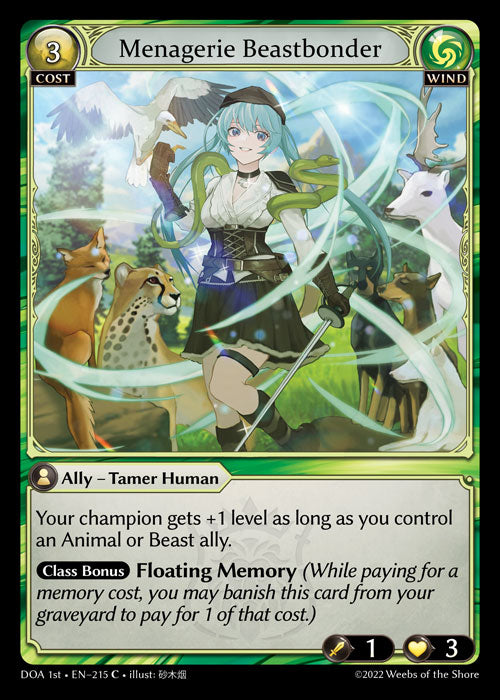 [215]【EN】【FOIL】Menagerie Beastbonder【DOA1st】[C][Wind]