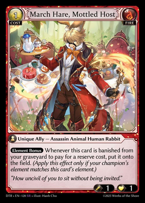 [128]【EN】【FOIL】March Hare, Mottled Host【DTR】[SR][Fire]