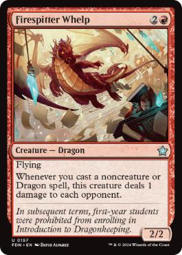 [197]【EN】【FOIL】炎吐きの仔竜/Firespitter Whelp【FDN】[U][赤]
