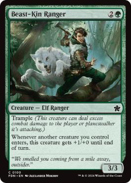 [100]【EN】【FOIL】眷属のレインジャー/Beast-Kin Ranger【FDN】[C][緑]