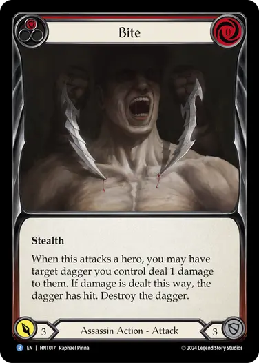 [017]【EN】【Rainbow Foil】咬傷/Bite[赤]【HNT】[Assassin][R]