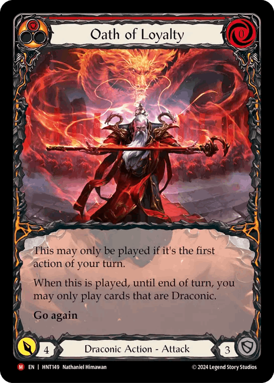 [149]【EN】【Rainbow Foil】【Extended Art】忠誠の誓い/Oath of Loyalty[赤]【HNT】[Draconic][M]