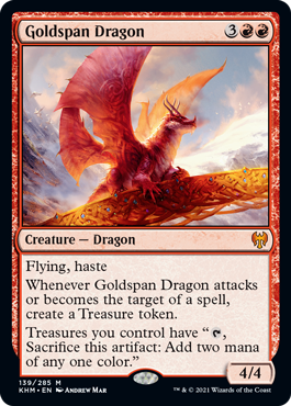 [139]【EN】【FOIL】黄金架のドラゴン/Goldspan Dragon【KHM】[M][赤]