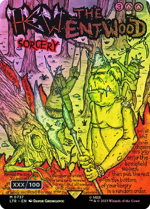 [737]【EN】【ダブルレインボウFOIL】■ボーダーレス■エント森の伐採/Hew the Entwood【LTR】[M][赤]