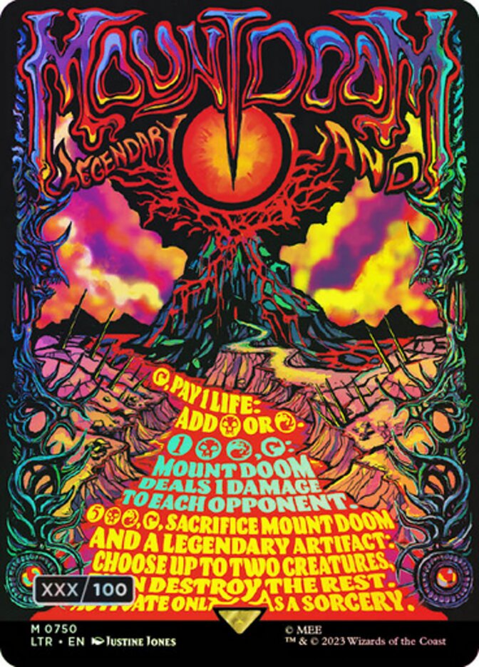 [750]【EN】【ダブルレインボウFOIL】■ボーダーレス■滅びの山/Mount Doom【LTR】[M][土地]