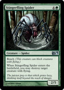 [197]【EN】【FOIL】棘投げの蜘蛛/Stingerfling Spider【M12】[U][緑]