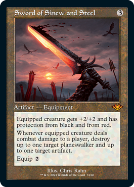 [031]【EN】【FOIL】■旧枠■筋腱と鋼鉄の剣/Sword of Sinew and Steel【MH1】[M][茶]