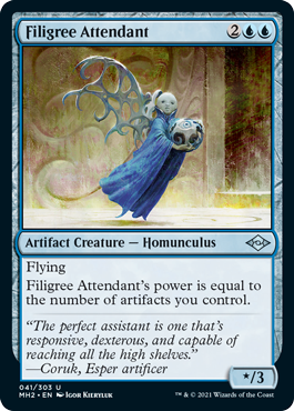 [041]【EN】【FOIL】金線の従者/Filigree Attendant【MH2】[U][青]