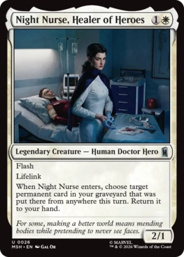 [026]【EN】【FOIL】ヒーロー達の癒し手、ナイト・ナース/Night Nurse, Healer of Heroes【MSH】[U][白]