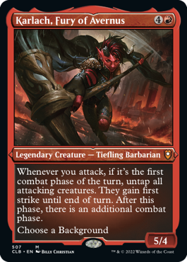 [507]【EN】【エッチングFOIL】アヴェルヌスの憤怒、カーラック/Karlach, Fury of Avernus【CLB】[M][赤]