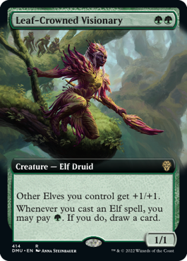 [414]【EN】【FOIL】■拡張アート■葉冠の幻想家/Leaf-Crowned Visionary【DMU】[R][緑]