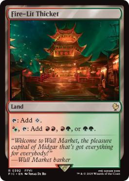 [392]【EN】【サージFOIL】火の灯る茂み/Fire-Lit Thicket【FIC】[R][土地]