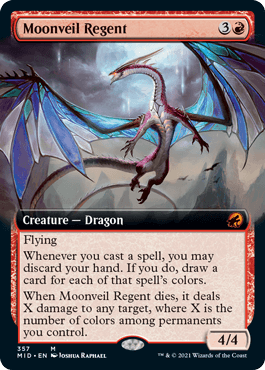 [357]【EN】【FOIL】■拡張アート■月の帳の執政/Moonveil Regent【MID】[M][赤]