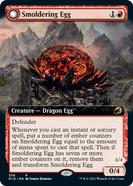 [358]【EN】【FOIL】■拡張アート■くすぶる卵/Smoldering Egg【MID】[R][赤]