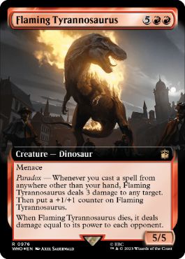 [976]【EN】【サージFOIL】■拡張アート■燃え盛るティラノサウルス/Flaming Tyrannosaurus【WHO】[R][赤]
