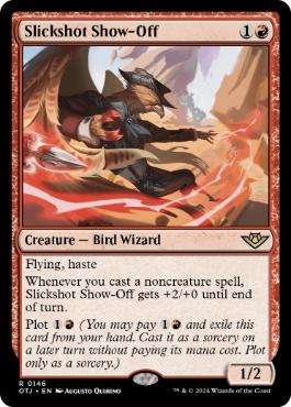 [146]【EN】【FOIL】精鋭射手団の目立ちたがり/Slickshot Show-Off【OTJ】[R][赤]