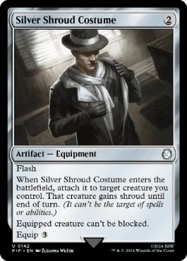 [142]【EN】【FOIL】シルバー・シュラウドの衣装/Silver Shroud Costume【PIP】[U][茶]