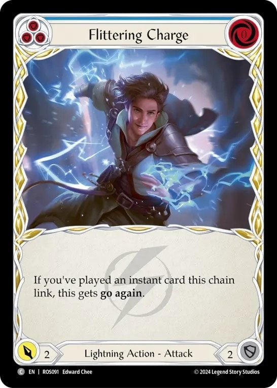 [091]【EN】【Rainbow Foil】快電の突撃/Flittering Charge[青]【ROS】[Lightning][C]