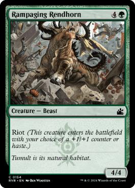 [154]【EN】【FOIL】暴れ回る裂き角/Rampaging Rendhorn【RVR】[C][緑]