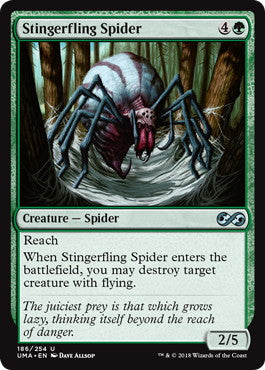 [186]【EN】【FOIL】棘投げの蜘蛛/Stingerfling Spider【UMA】[U][緑]