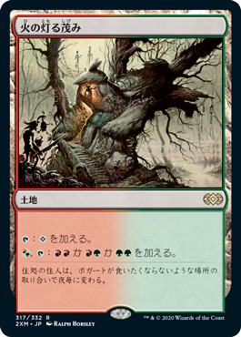 [317]【JP】【FOIL】火の灯る茂み/Fire-Lit Thicket【2XM】[R][土地]