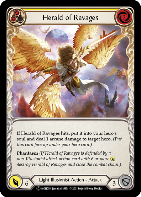 [018]【EN】【Rainbow Foil】Herald of Ravages (黄)【MON-UL】[C][Light Illusionist]