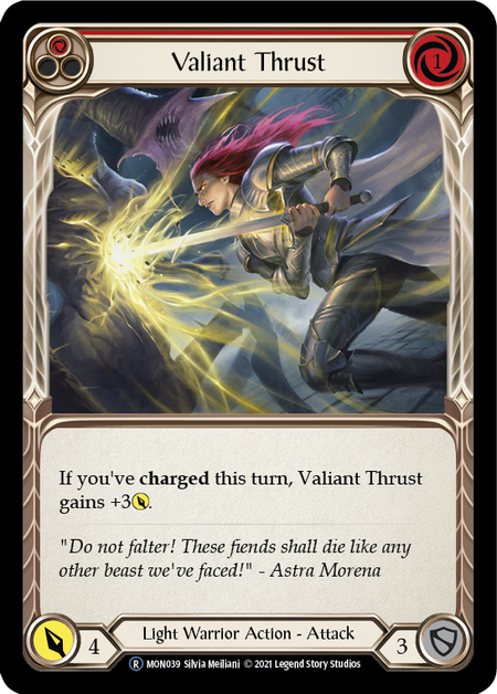 [039]【EN】【Rainbow Foil】Valiant Thrust (赤)【MON-UL】[R][Light Warrior]