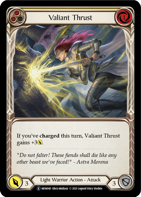 [040]【EN】【Rainbow Foil】Valiant Thrust (黄)【MON-UL】[R][Light Warrior]