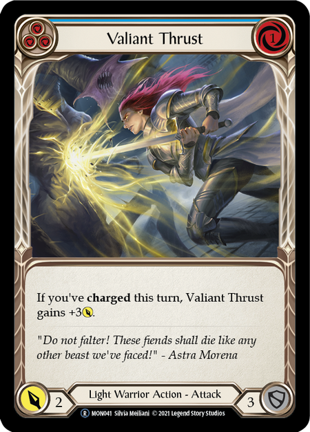 [041]【EN】【Rainbow Foil】Valiant Thrust (青)【MON-UL】[R][Light Warrior]