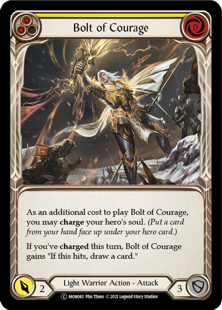 [043]【EN】【Rainbow Foil】Bolt of Courage (黄)【MON-UL】[C][Light Warrior]