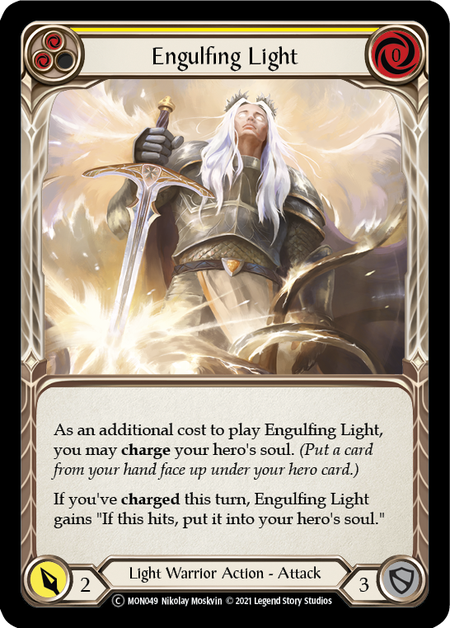 [049]【EN】【Rainbow Foil】Engulfing Light (黄)【MON-UL】[C][Light Warrior]