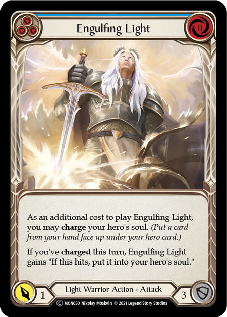 [050]【EN】【Rainbow Foil】Engulfing Light (青)【MON-UL】[C][Light Warrior]